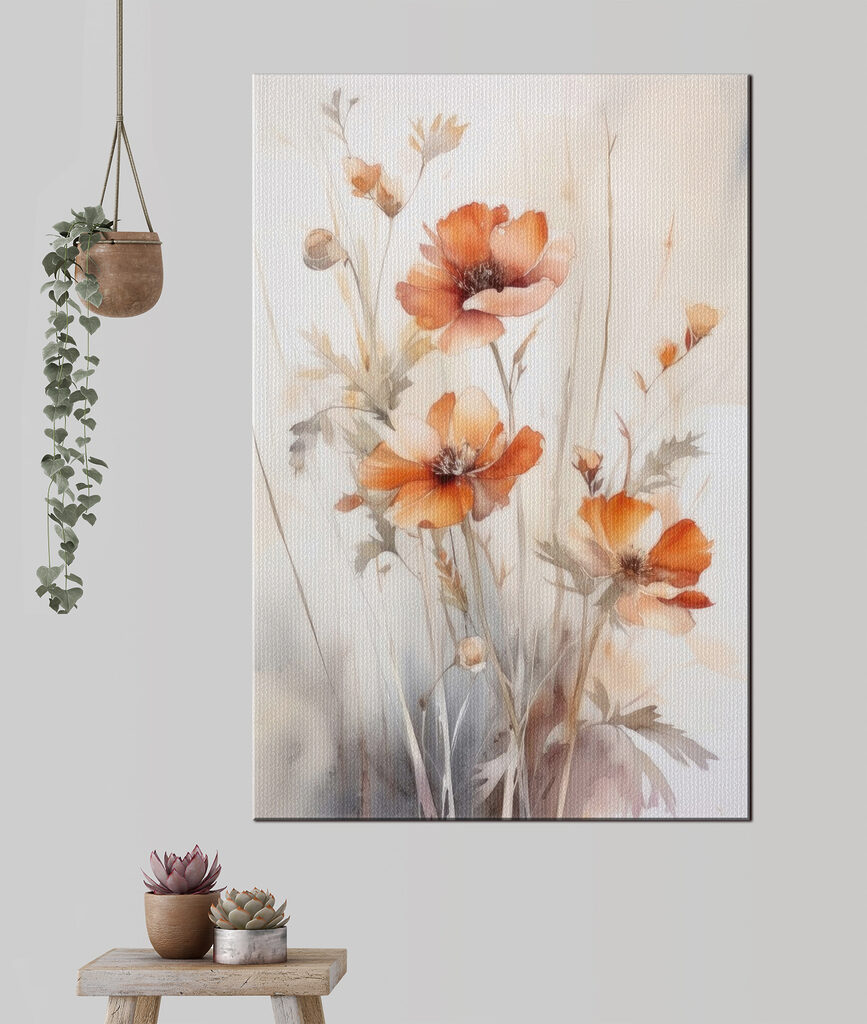A painting of orange flowers
