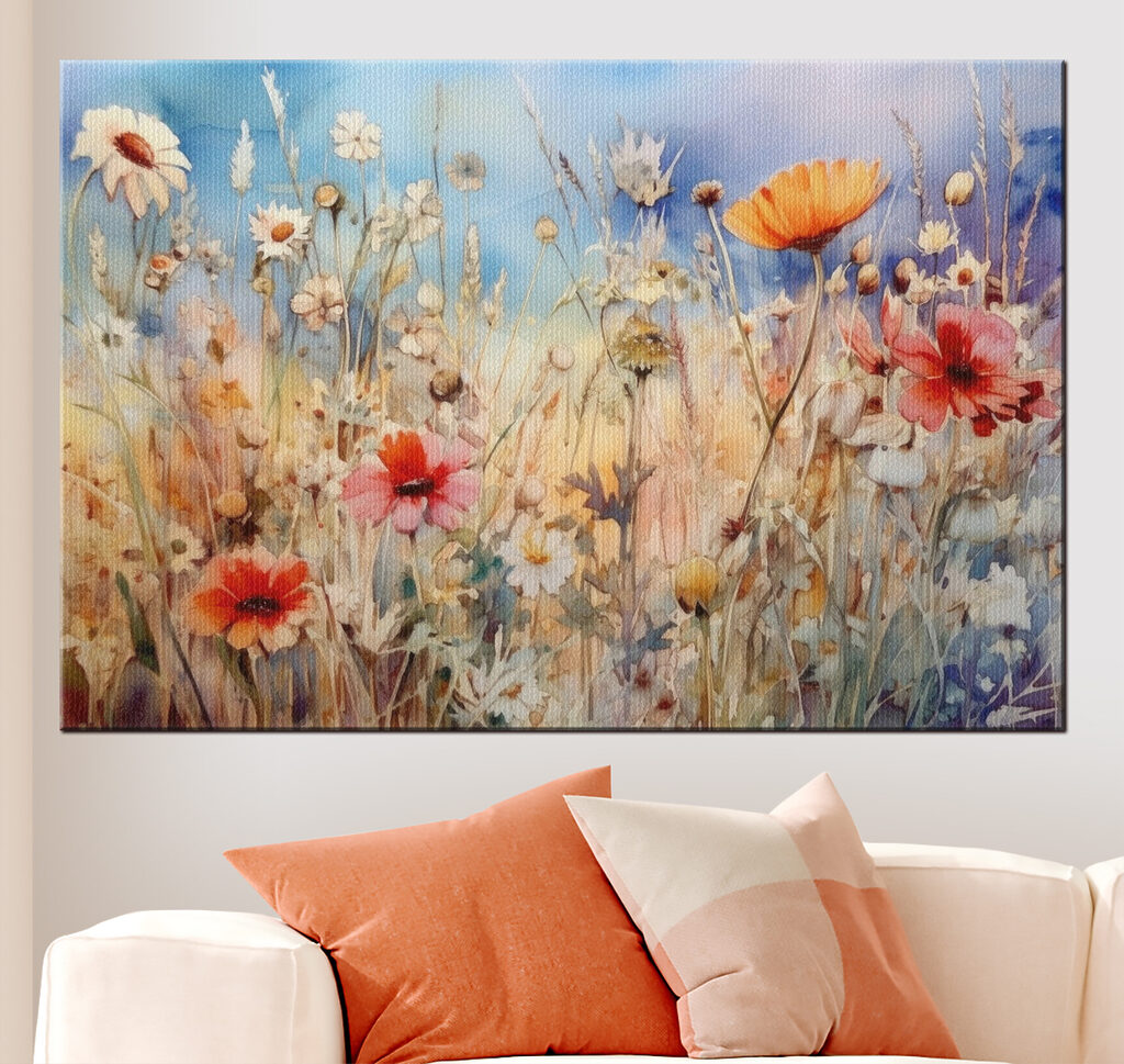 A painting of flowers and grass