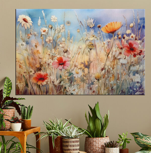 Ein Gemälde mit Blumen und Gras Ein Gemälde mit Blumen und Gras