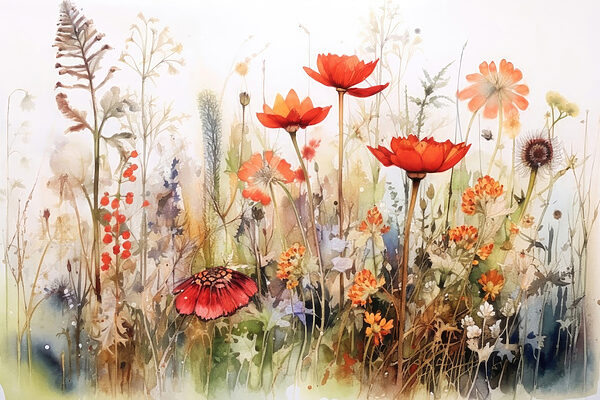 Ein Gemälde mit Blumen und Pflanzen Ein Gemälde mit Blumen und Pflanzen