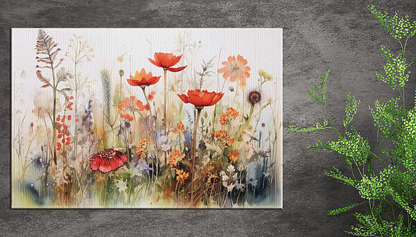 Ein Gemälde mit Blumen und Pflanzen Ein Gemälde mit Blumen und Pflanzen