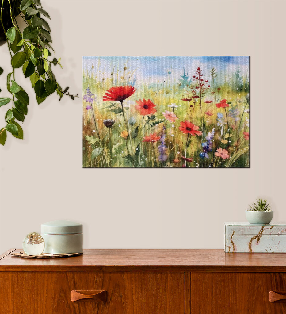 A painting of flowers in a field