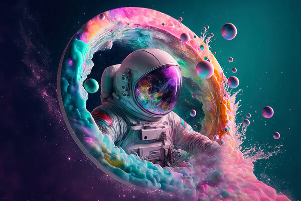 Ein Astronaut in einem bunten Kreis Ein Astronaut in einem bunten Kreis