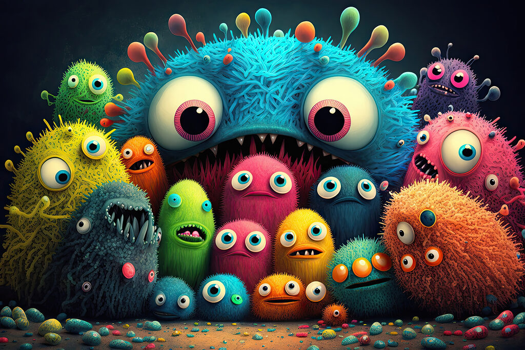 A group of colorful monsters