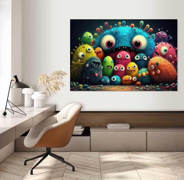 A group of colorful monsters