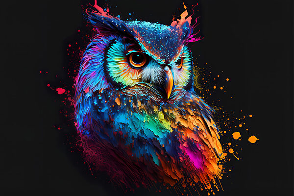 A colorful owl with paint splatters A colorful owl with paint splatters