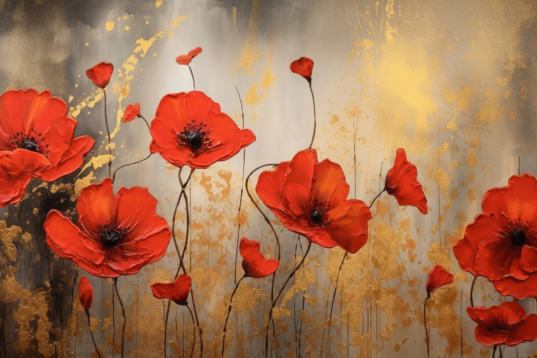 A painting of red flowers