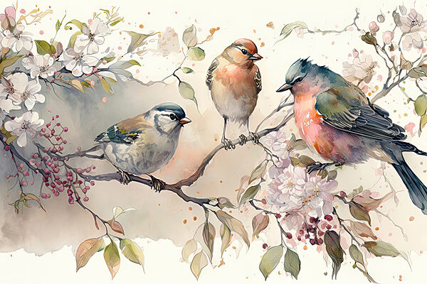 A group of birds on a branch A group of birds on a branch