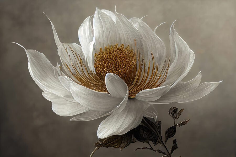 Eine weiße Blume mit gelber Mitte
