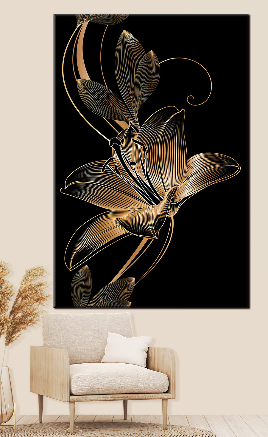 Elegante schwarze und bernsteinfarbene Blumenkunst