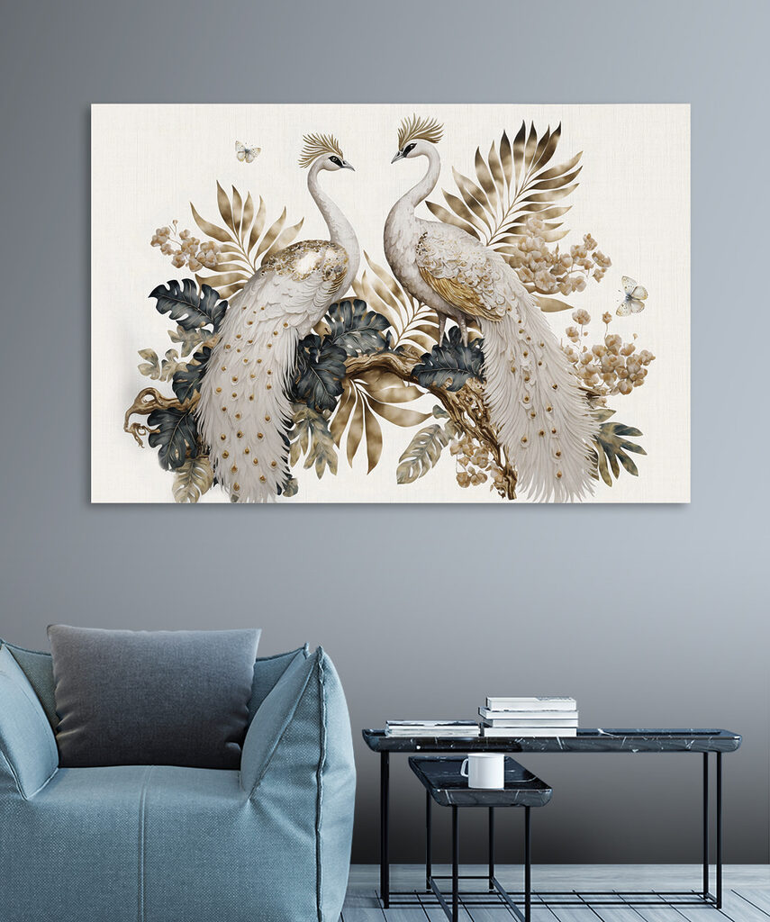 Elegant peacocks amidst serene floral beauty