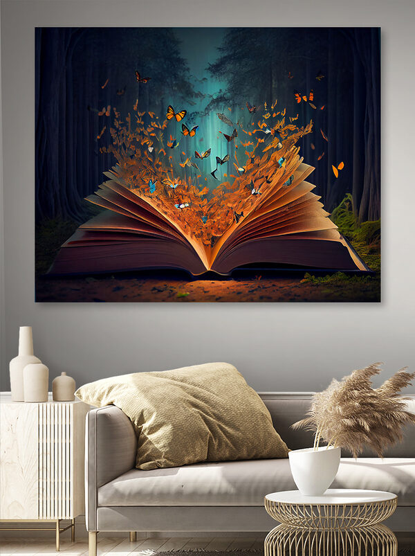 A book with butterflies coming out of it