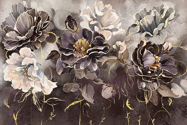 Ein Gemälde mit Blumen an der Wand Ein Gemälde mit Blumen an der Wand