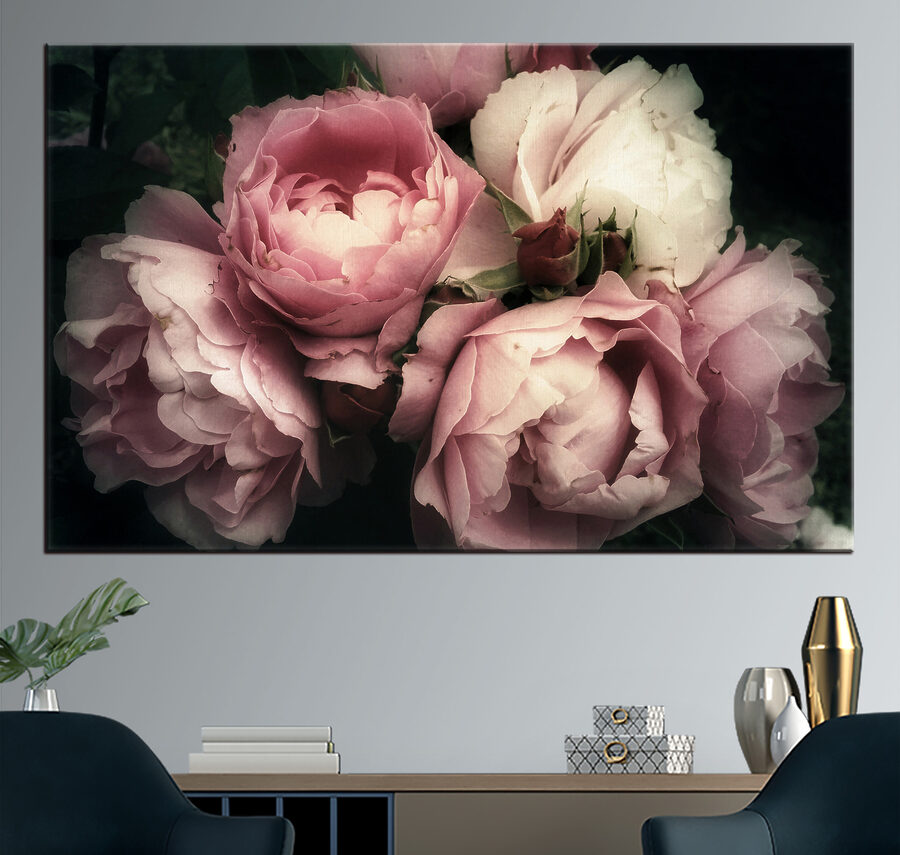 Wandbilder Eine Gruppe von rosa und weißen Rosen – Bild 4