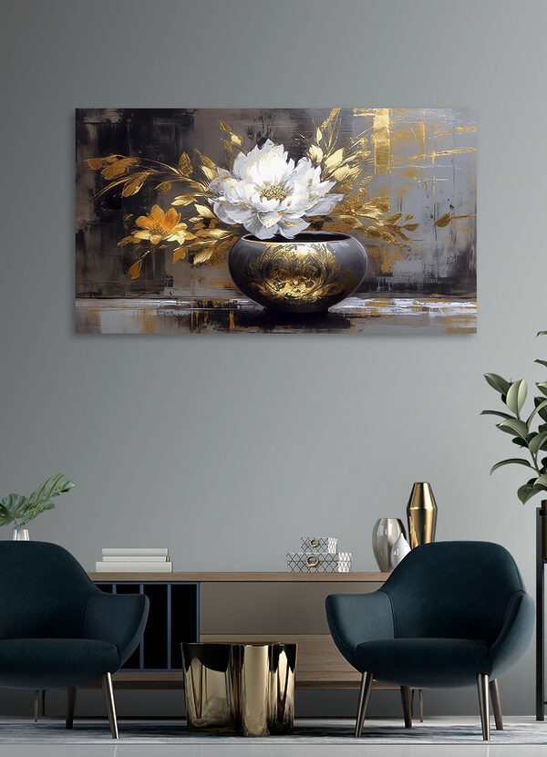 Ein Gemälde einer Blume in einem Topf Ein Gemälde einer Blume in einem Topf