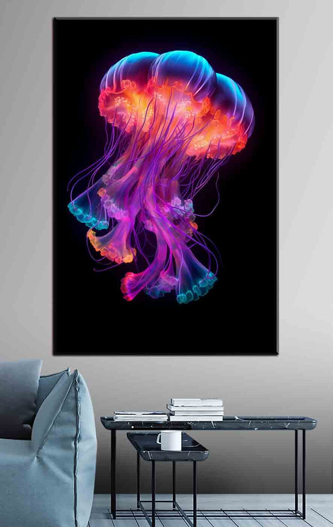A colorful jellyfish with many tentacles
