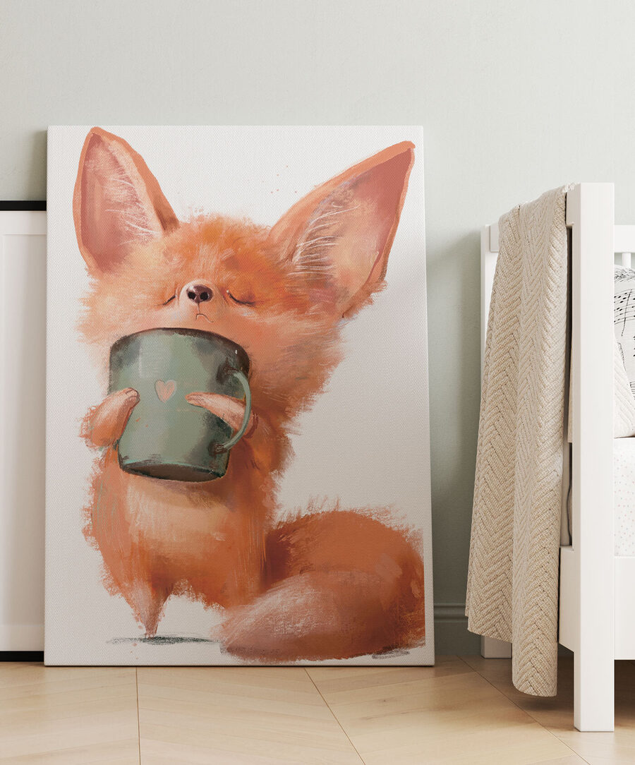 Ein Fuchs hält einen Becher Ein Fuchs hält einen Becher