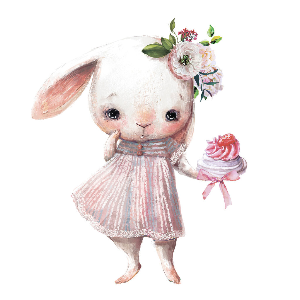 A cartoon of a bunny holding a cupcake A cartoon of a bunny holding a cupcake