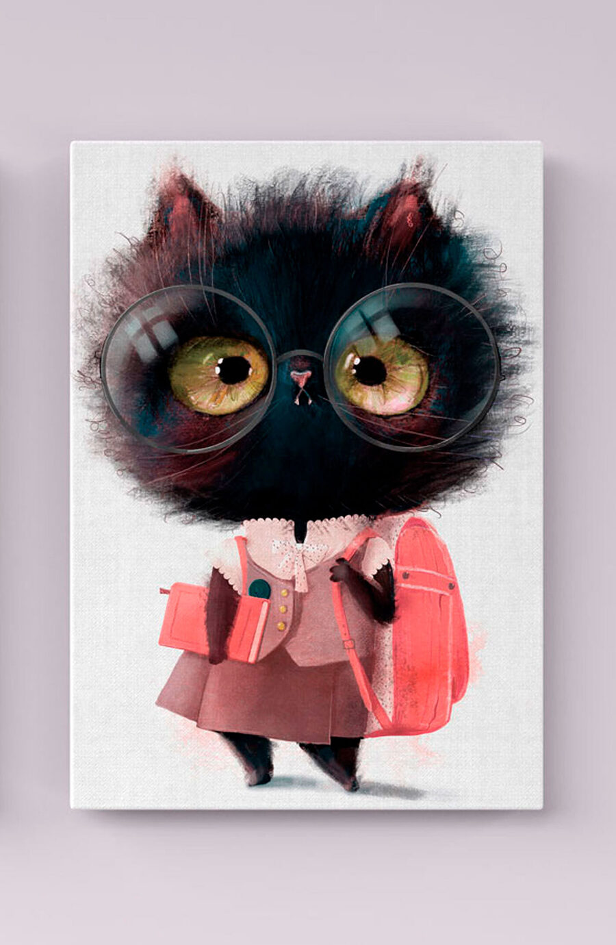Eine Katze mit Brille und Schuluniform
