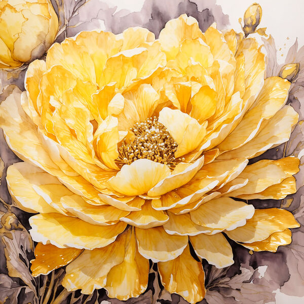 A painting of a yellow flower