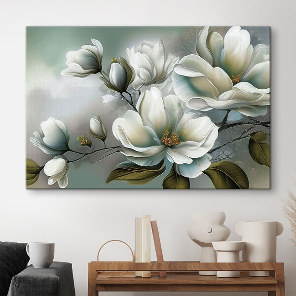 A painting of white flowers