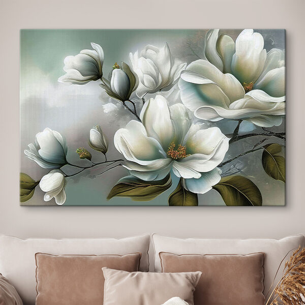 A painting of white flowers