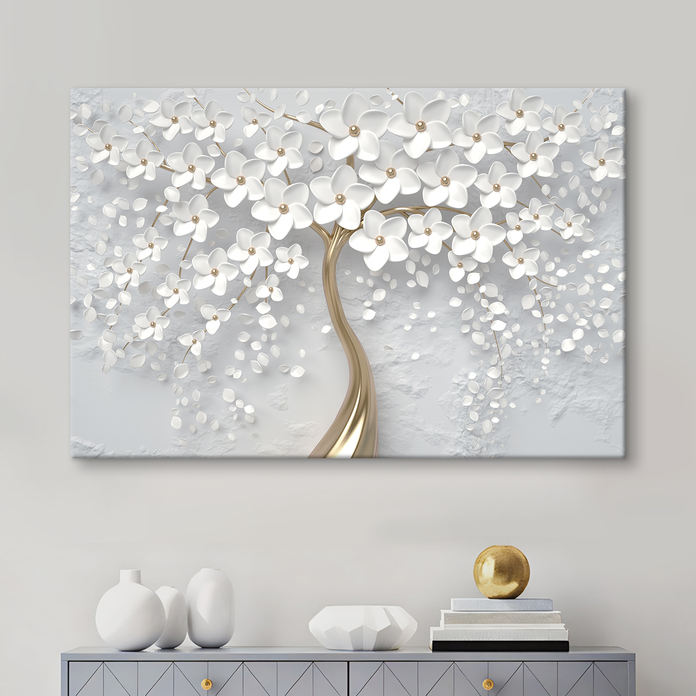 A tree with white flowers and leaves A tree with white flowers and leaves