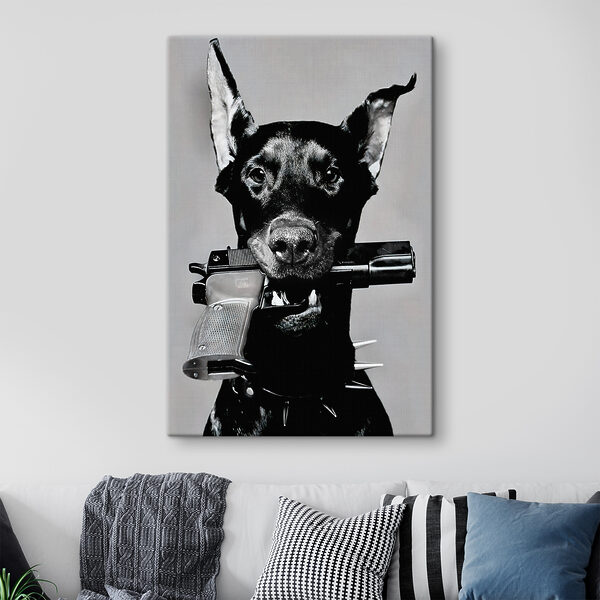 Ein Hund, der eine Pistole hält Ein Hund, der eine Pistole hält