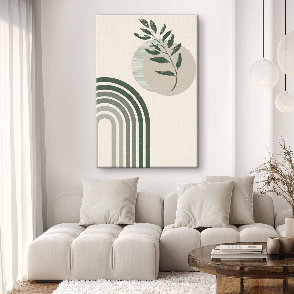 A green and white rainbow with a leaf and a plant A green and white rainbow with a leaf and a plant