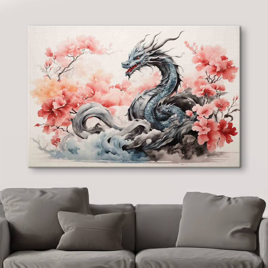 Ein Drache mit rosa Blumen
