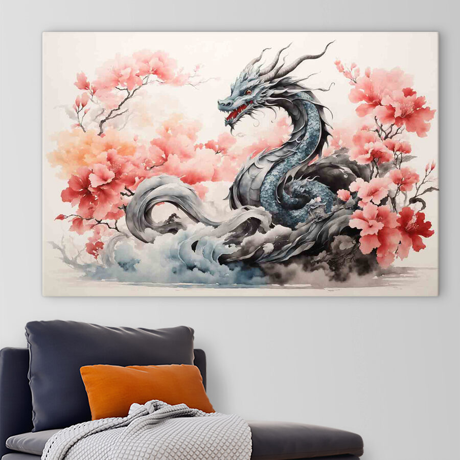 Ein Drache mit rosa Blumen