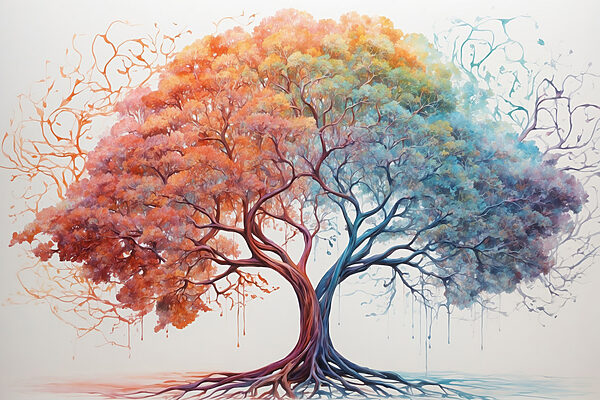 Ein Baum mit verschiedenen Farben der Blätter Ein Baum mit verschiedenen Farben der Blätter