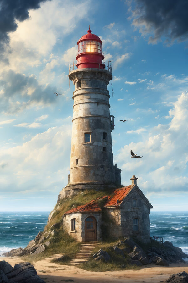 Ein Leuchtturm auf einem Felsen mit Ford Island im Hintergrund Ein Leuchtturm auf einem Felsen mit Ford Island im Hintergrund