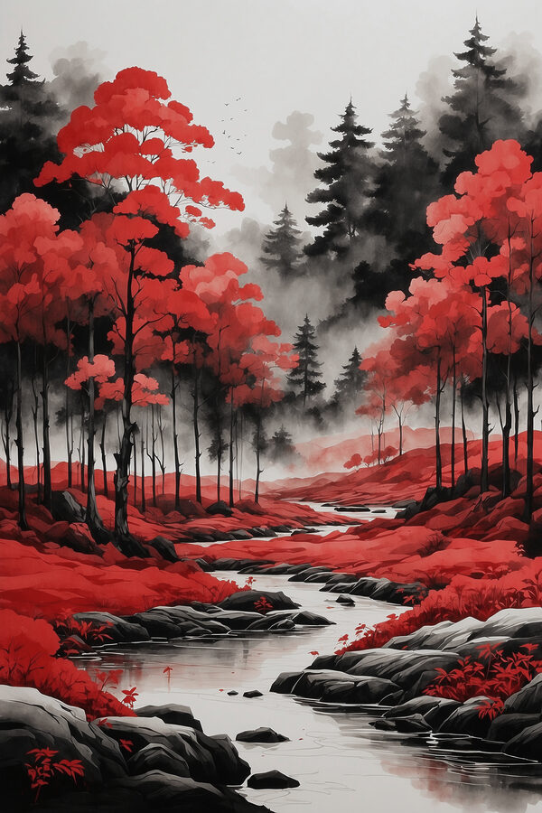 Ein Fluss, der durch einen Wald fließt Ein Fluss, der durch einen Wald fließt