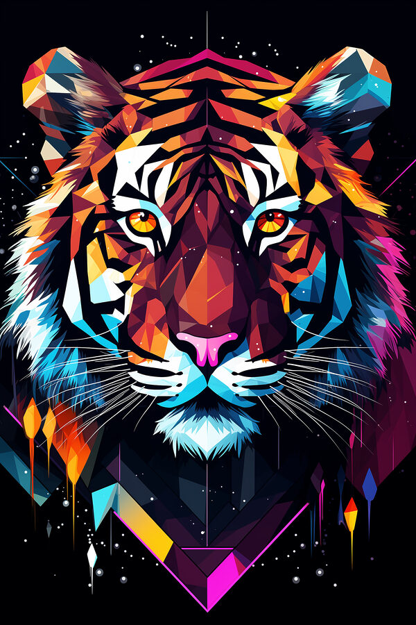 Ein bunter Tiger mit weißen Schnurrhaaren Ein bunter Tiger mit weißen Schnurrhaaren