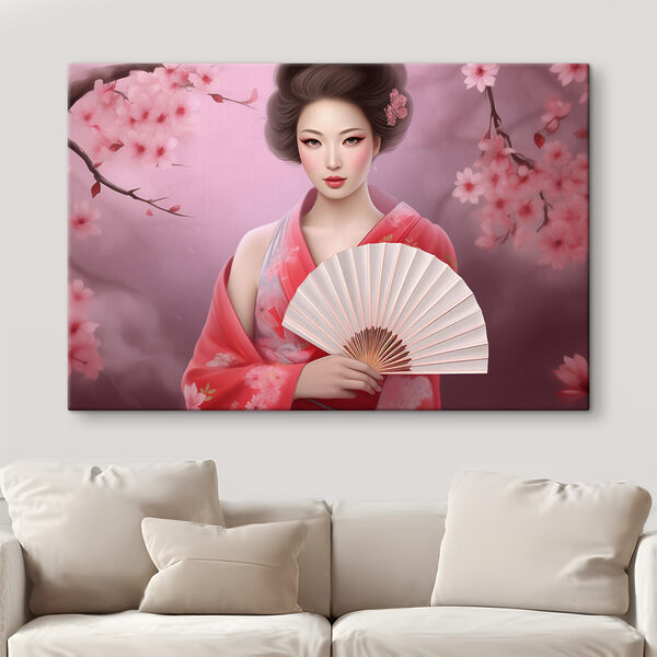 A woman in a kimono holding a fan