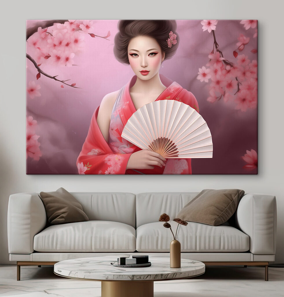 A woman in a kimono holding a fan