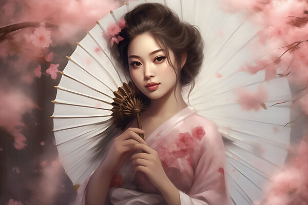 A woman holding a fan