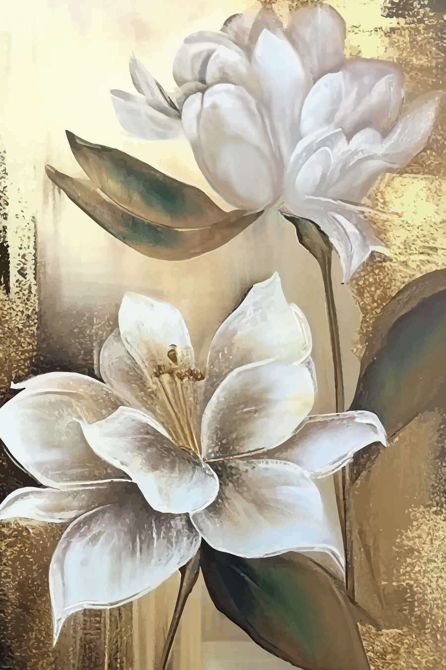 Ein Gemälde mit Blumen an der Wand