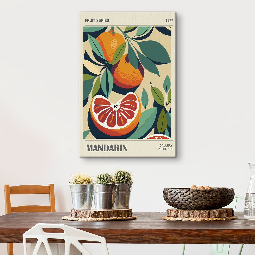A poster of oranges and leaves