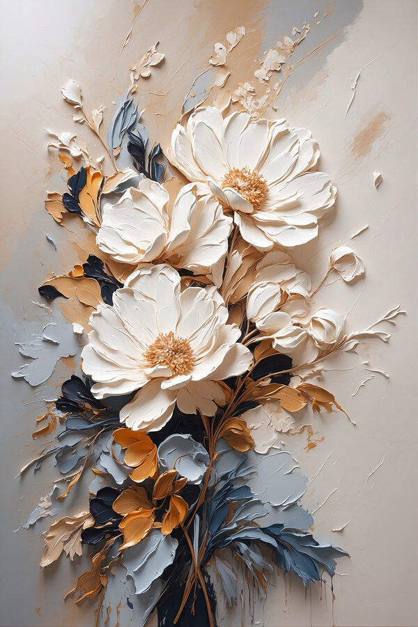 Ein Gemälde mit Blumen an der Wand Ein Gemälde mit Blumen an der Wand