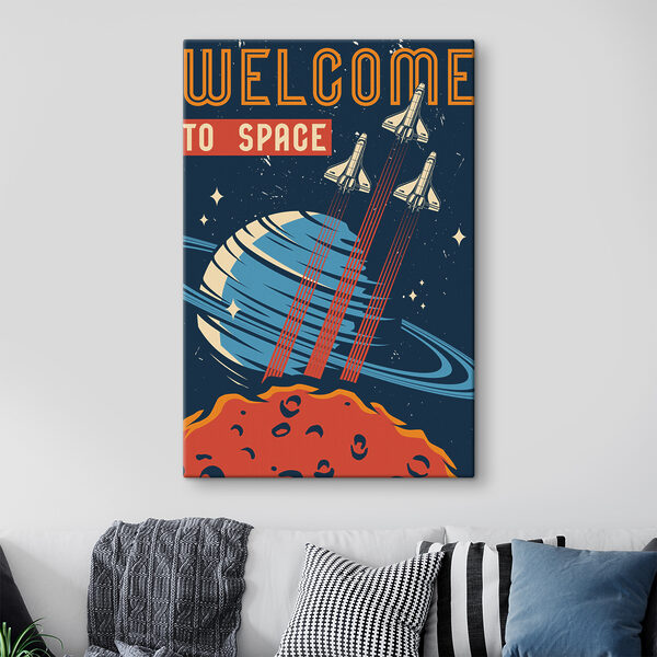 Ein Poster mit Raumfähren, die in den Himmel fliegen Ein Poster mit Raumfähren, die in den Himmel fliegen
