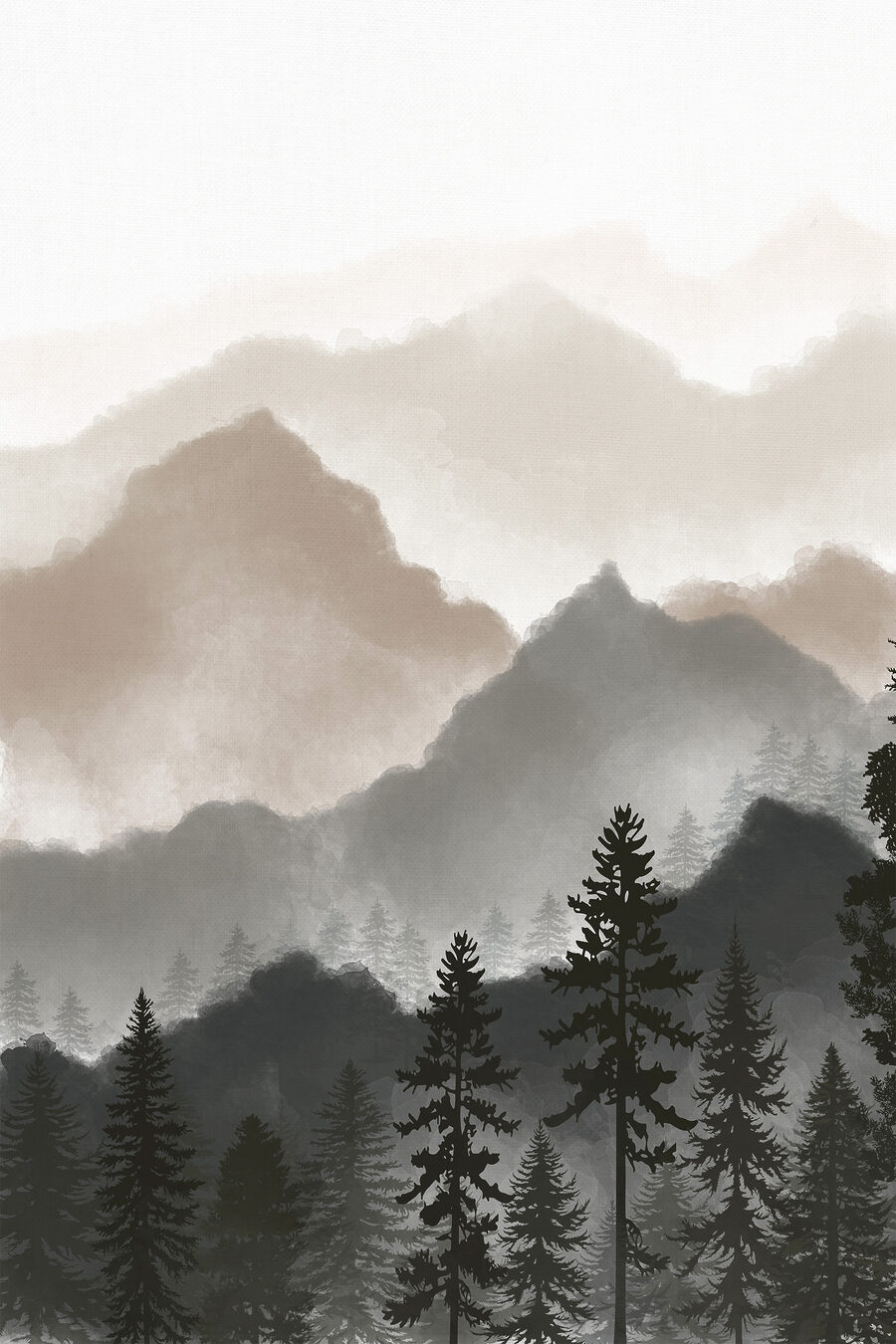 Eine Landschaft mit Bergen und Bäumen Eine Landschaft mit Bergen und Bäumen