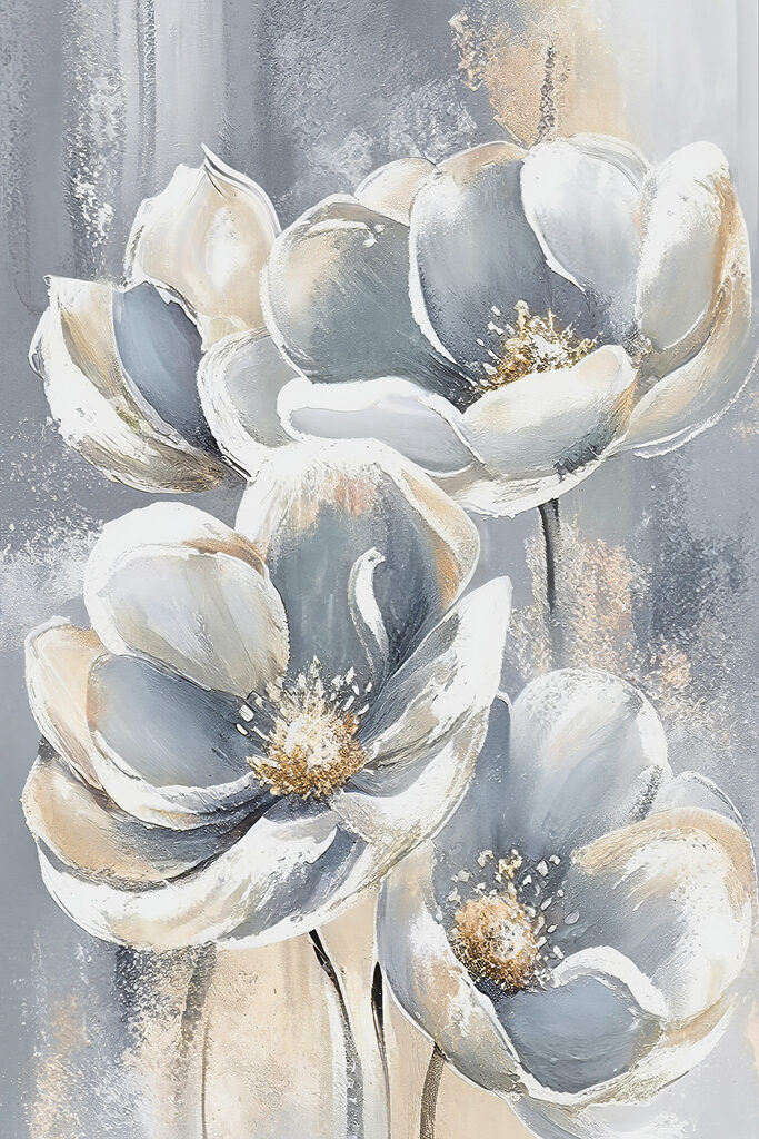 A painting of flowers on a grey background A painting of flowers on a grey background