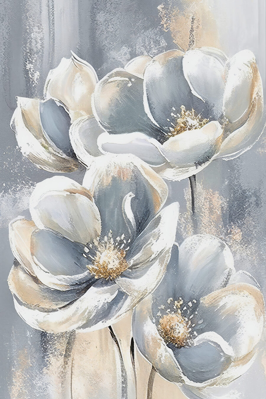 Ein Gemälde mit Blumen auf grauem Hintergrund Ein Gemälde mit Blumen auf grauem Hintergrund