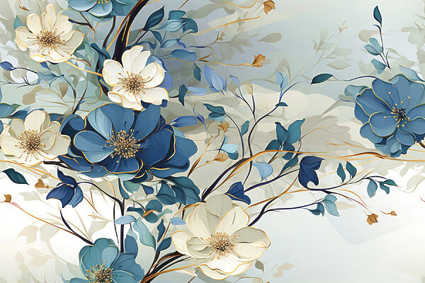 Ein Gemälde mit Blumen und Blättern Ein Gemälde mit Blumen und Blättern
