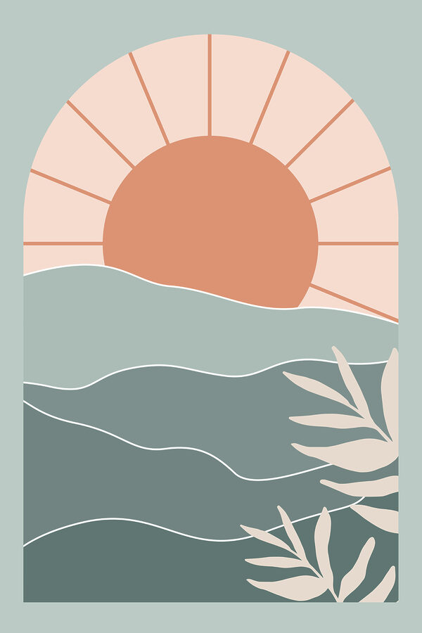 Eine Sonne über Wasser mit Blättern Eine Sonne über Wasser mit Blättern