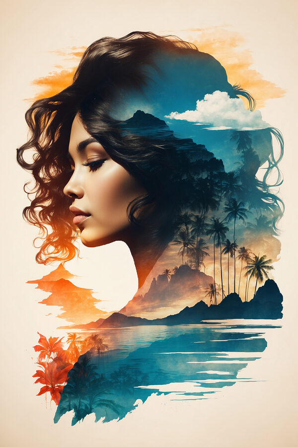 Das Gesicht einer Frau und eine Landschaft Das Gesicht einer Frau und eine Landschaft