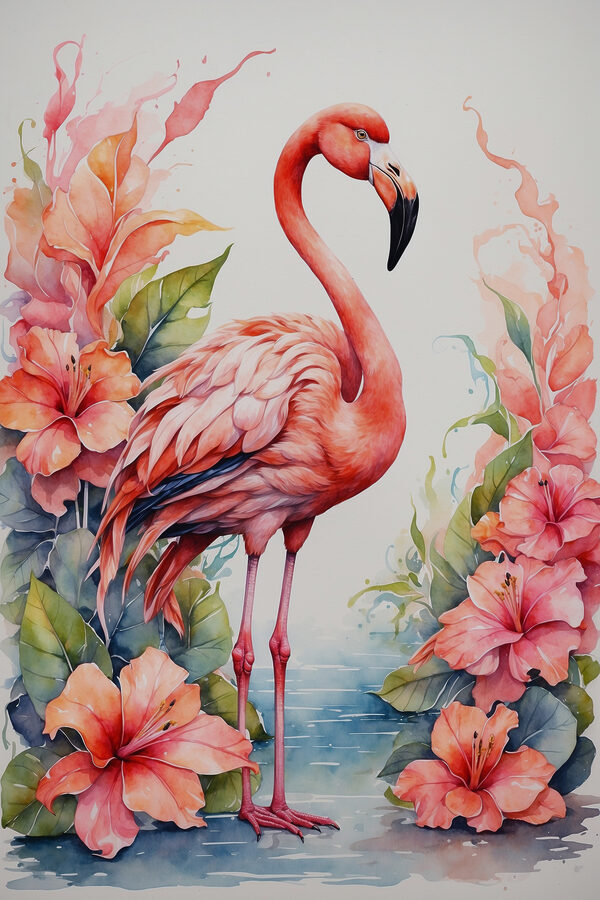 Ein Flamingo und Blumen Ein Flamingo und Blumen