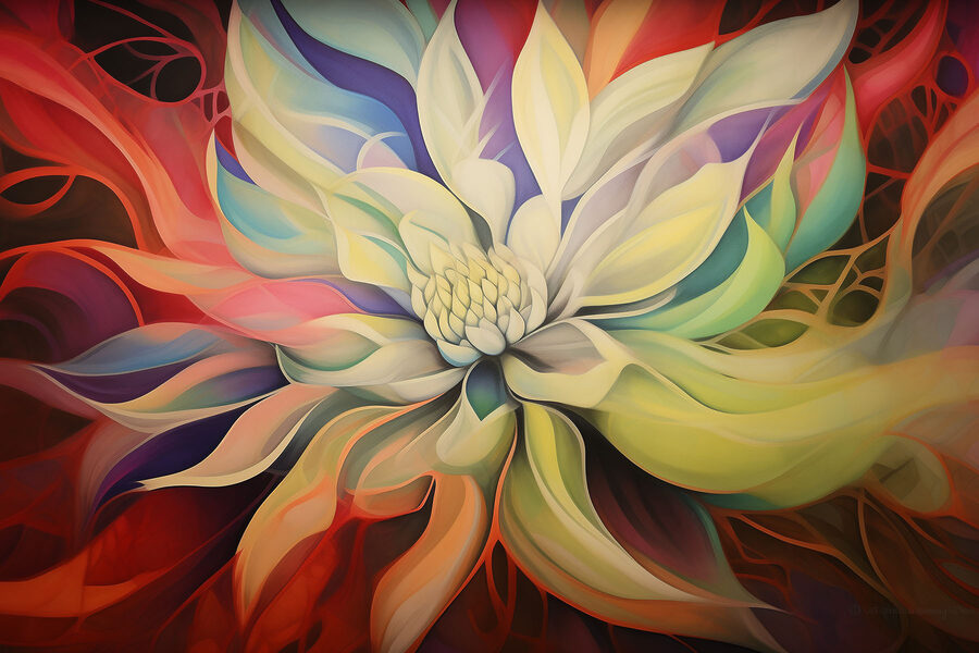 Eine bunte Blume mit weißen Blütenblättern